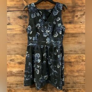 THAKOON V-neck dress Sleeveless Sz 12 Blk/Gry/Blue Floral Large Plaid Floral